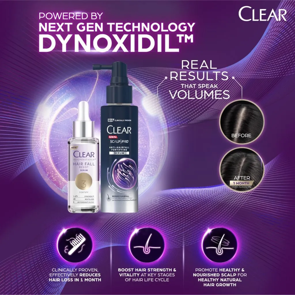 CLEAR Next Gen Technology Dynoxidil Reduces Hair Loss and Boosts Hair Strength
